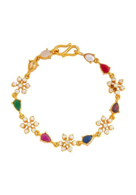 Kushals Fashion Jewellery Multi Gold Polished 925 Silver Temple Adjustable Bracelet for Women with Secure Lock