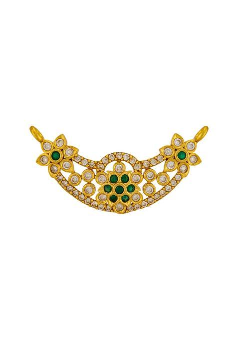 Kushals Fashion Jewellery Green Gold Plated 925 Silver Temple Pendant for Women
