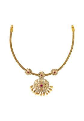 Kushals Fashion Jewellery Ruby Gold Polished 925 Silver Temple Necklace Best for Festive and Special Occasion