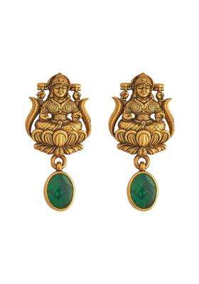 Kushals Fashion Jewellery Ruby Oxidised Gold Plated 925 Silver Temple Stud Earrings for Women