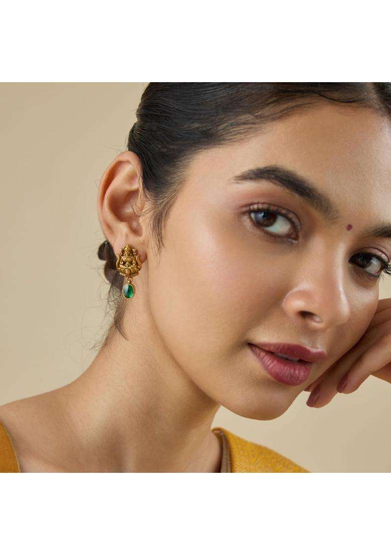 Kushals Fashion Jewellery Ruby Oxidised Gold Plated 925 Silver Temple Stud Earrings for Women - Indya