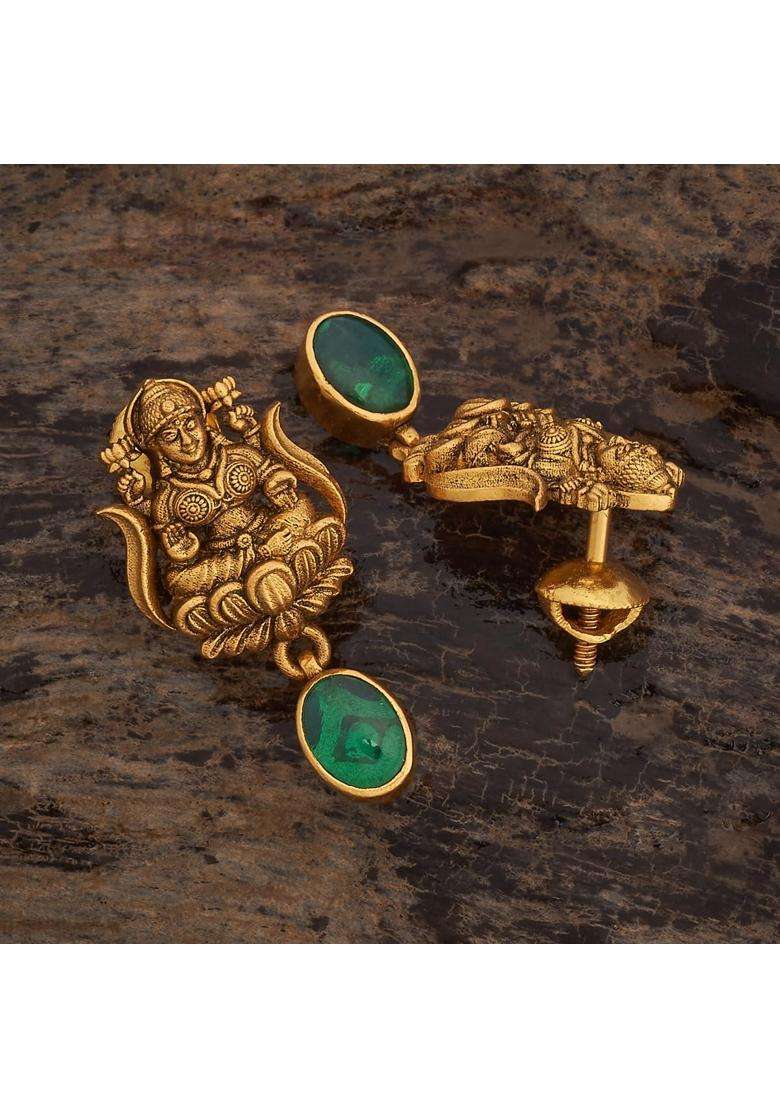 Kushals Fashion Jewellery Ruby Oxidised Gold Plated 925 Silver Temple Stud Earrings for Women - Indya