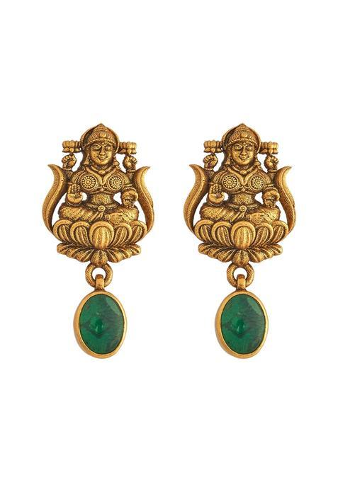 Kushals Fashion Jewellery Ruby Oxidised Gold Plated 925 Silver Temple Stud Earrings for Women