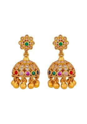 Kushals Fashion Jewellery Multi Gold Polished 925 Silver Temple Jhumka Earrings Set for Women
