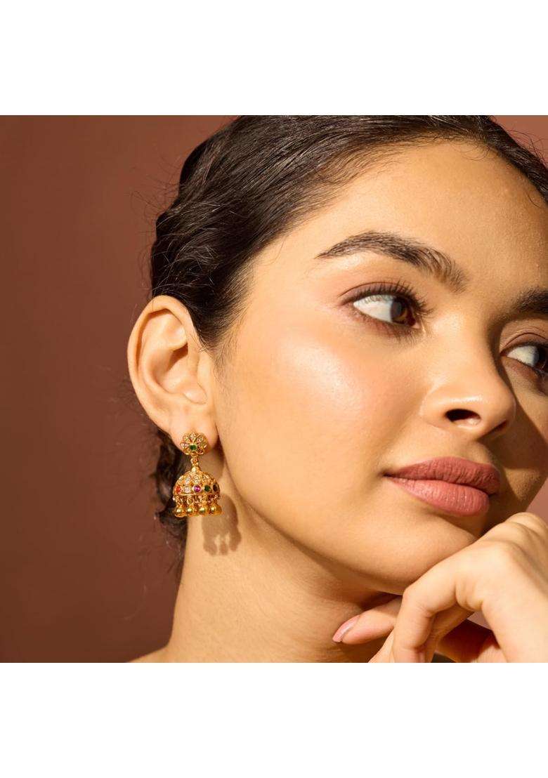 Kushals Fashion Jewellery Multi Gold Polished 925 Silver Temple Jhumka Earrings Set for Women - Indya
