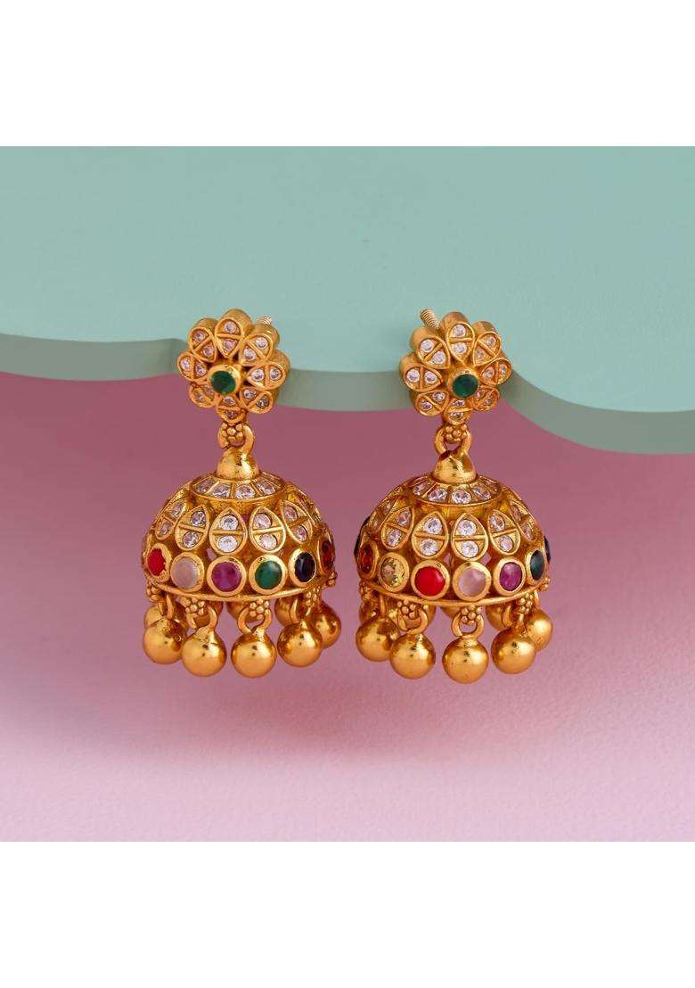 Kushals Fashion Jewellery Multi Gold Polished 925 Silver Temple Jhumka Earrings Set for Women - Indya