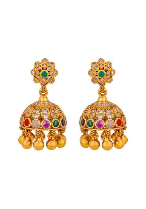 Kushals Fashion Jewellery Multi Gold Polished 925 Silver Temple Jhumka Earrings Set for Women