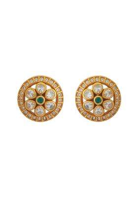 Kushals Fashion Jewellery Green Gold Plated Ethnic 925 Pure Silver Temple Earring