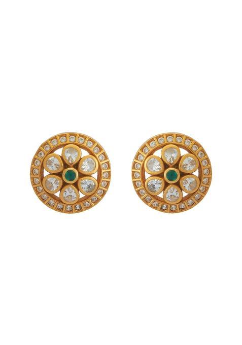 Kushals Fashion Jewellery Green Gold Plated Ethnic 925 Pure Silver Temple Earring