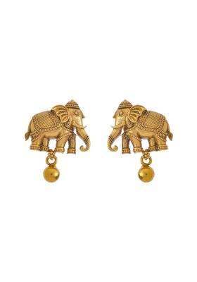 Kushals Fashion Jewellery Oxidised Gold Polished 925 Silver Temple Earring with Screw Back Lock