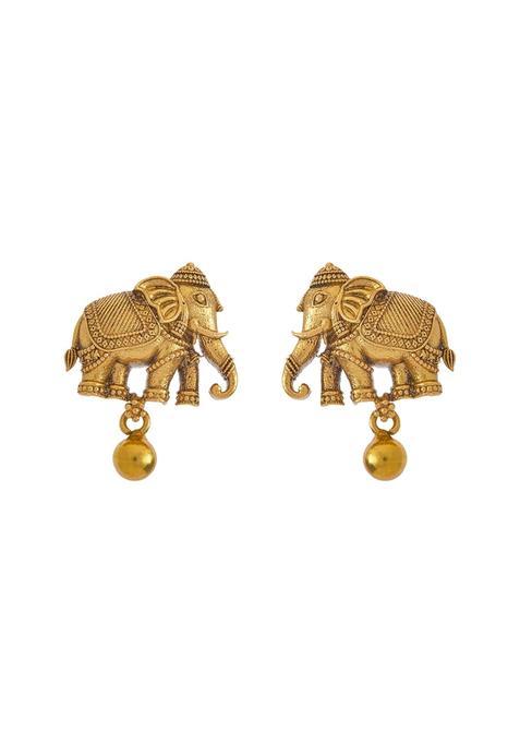 Kushals Fashion Jewellery Oxidised Gold Polished 925 Silver Temple Earring with Screw Back Lock