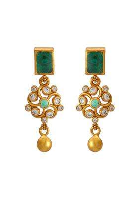 Kushals Fashion Jewellery Ruby Gold Polished 925 Silver Temple Hanging Earrings Set for Women