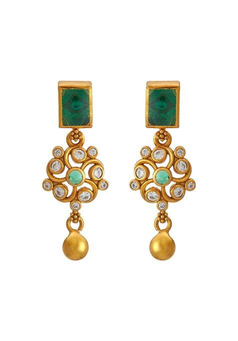 Kushals Fashion Jewellery Ruby Gold Polished 925 Silver Temple Hanging Earrings Set for Women