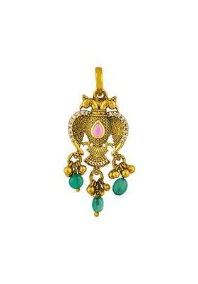 Kushals Fashion Jewellery Ruby Green Oxidised Gold Plated 925 Silver Temple Pendant for Women