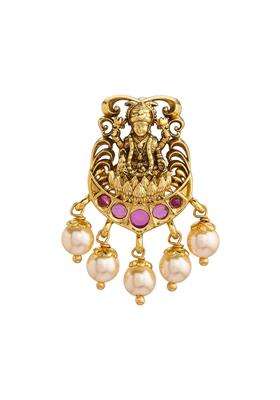Kushals Fashion Jewellery Ruby Oxidised Gold Plated 925 Silver Temple Pendant for Women