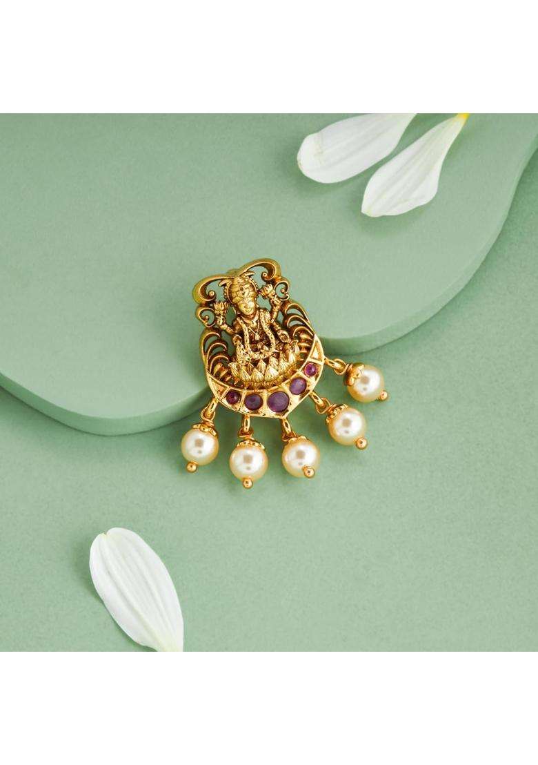 Kushals Fashion Jewellery Ruby Oxidised Gold Plated 925 Silver Temple Pendant for Women - Indya