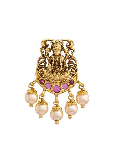 Kushals Fashion Jewellery Ruby Oxidised Gold Plated 925 Silver Temple Pendant for Women