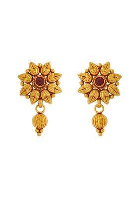 Kushals Fashion Jewellery Ruby Gold Plated Casual 925 Pure Silver Temple Earring