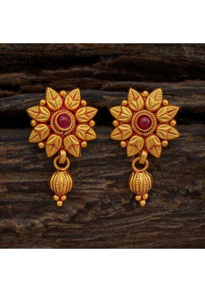 Kushals Fashion Jewellery Ruby Gold Plated Casual 925 Pure Silver Temple Earring - Indya