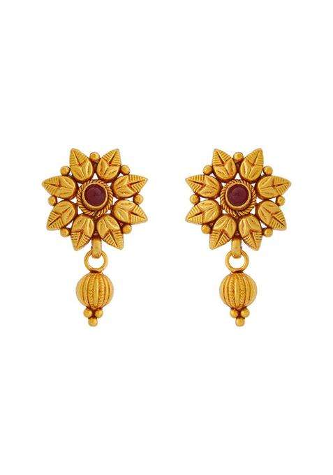 Kushals Fashion Jewellery Ruby Gold Plated Casual 925 Pure Silver Temple Earring