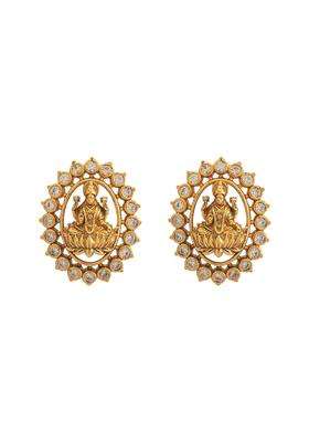 Kushals Fashion Jewellery White Oxidised Gold Polished 925 Silver Temple Earring with Screw Back Lock