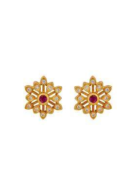 Kushals Fashion Jewellery Ruby Gold Plated 925 Silver Temple Stud Earrings for Women