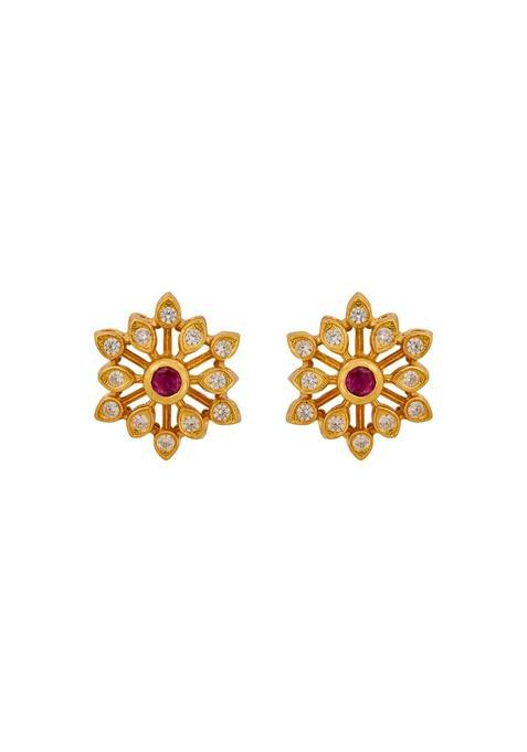 Kushals Fashion Jewellery Ruby Gold Plated 925 Silver Temple Stud Earrings for Women