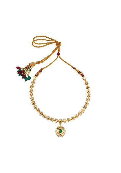 Kushals Fashion Jewellery Ruby Gold Plated 925 Silver Temple Necklace for Women