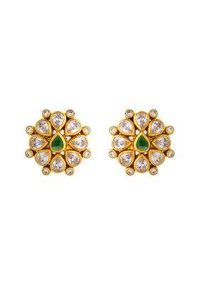 Kushals Fashion Jewellery Multi Gold Plated 925 Silver Temple Stud Earrings for Women