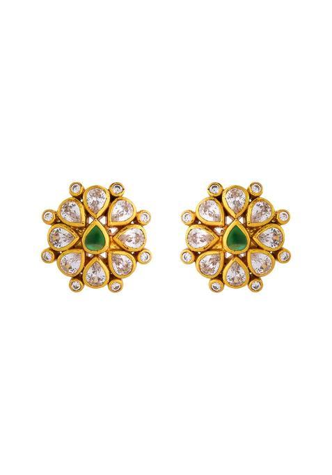 Kushals Fashion Jewellery Multi Gold Plated 925 Silver Temple Stud Earrings for Women