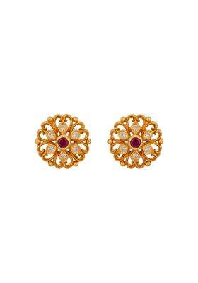 Kushals Fashion Jewellery Ruby Gold Plated 925 Silver Temple Stud Earrings for Women