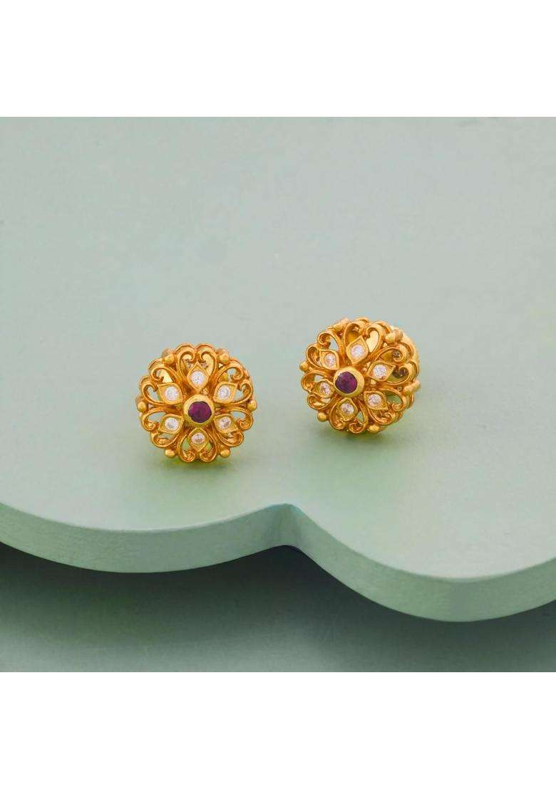 Kushals Fashion Jewellery Ruby Gold Plated 925 Silver Temple Stud Earrings for Women - Indya