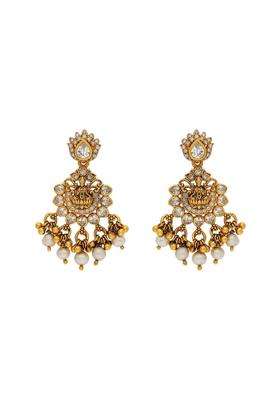 Kushals Fashion Jewellery White Oxidised Gold Polished 925 Silver Temple Earrings