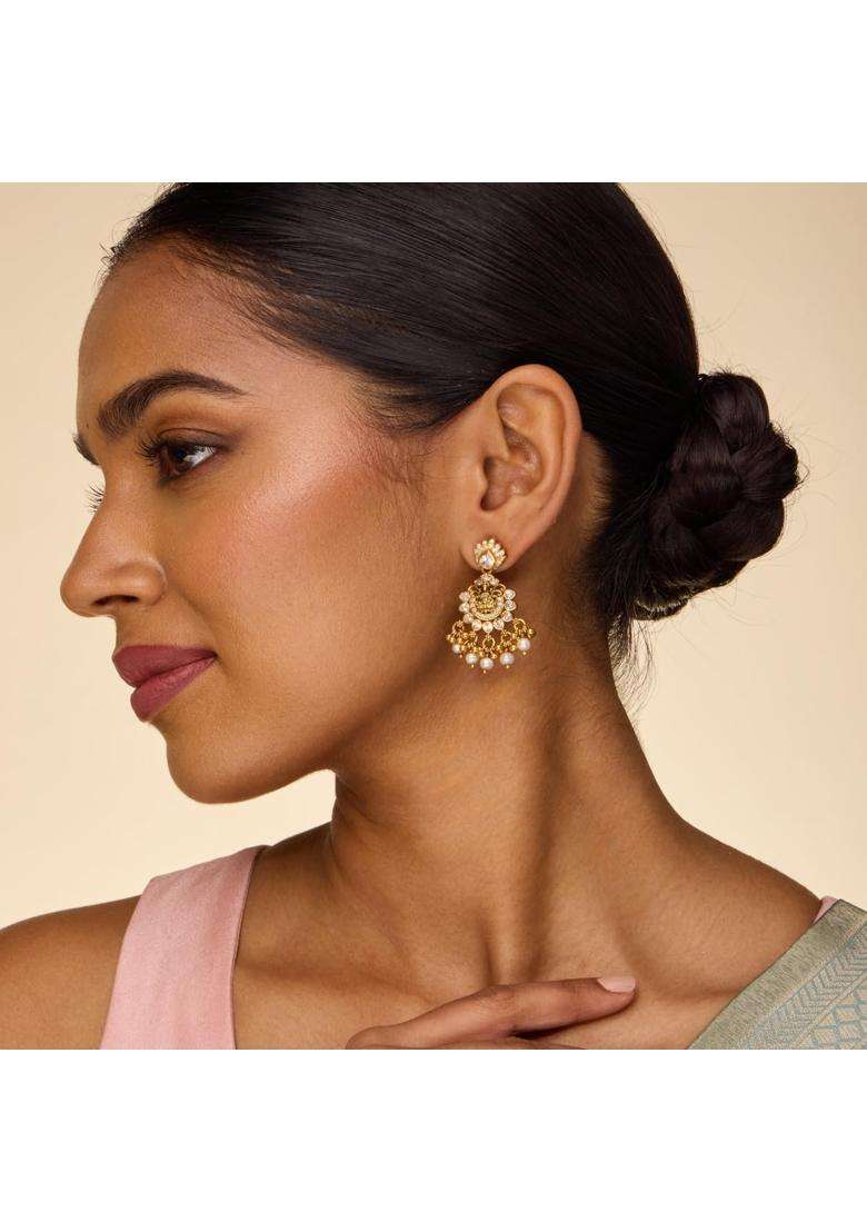 Kushals Fashion Jewellery White Oxidised Gold Polished 925 Silver Temple Earrings - Indya