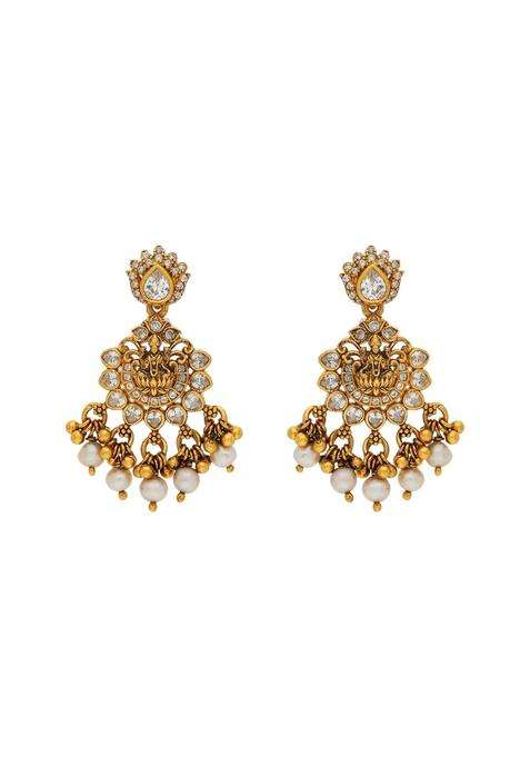 Kushals Fashion Jewellery White Oxidised Gold Polished 925 Silver Temple Earrings
