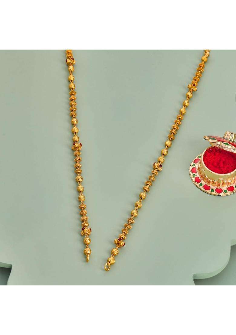 Kushals Fashion Jewellery Ruby Gold Plated 925 Silver Temple Beaded Chain for Women - Indya