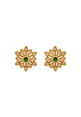Kushals Fashion Jewellery Ruby Gold Plated 925 Silver Temple Stud Earrings for Women