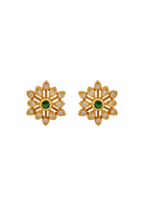 Kushals Fashion Jewellery Ruby Gold Plated 925 Silver Temple Stud Earrings for Women