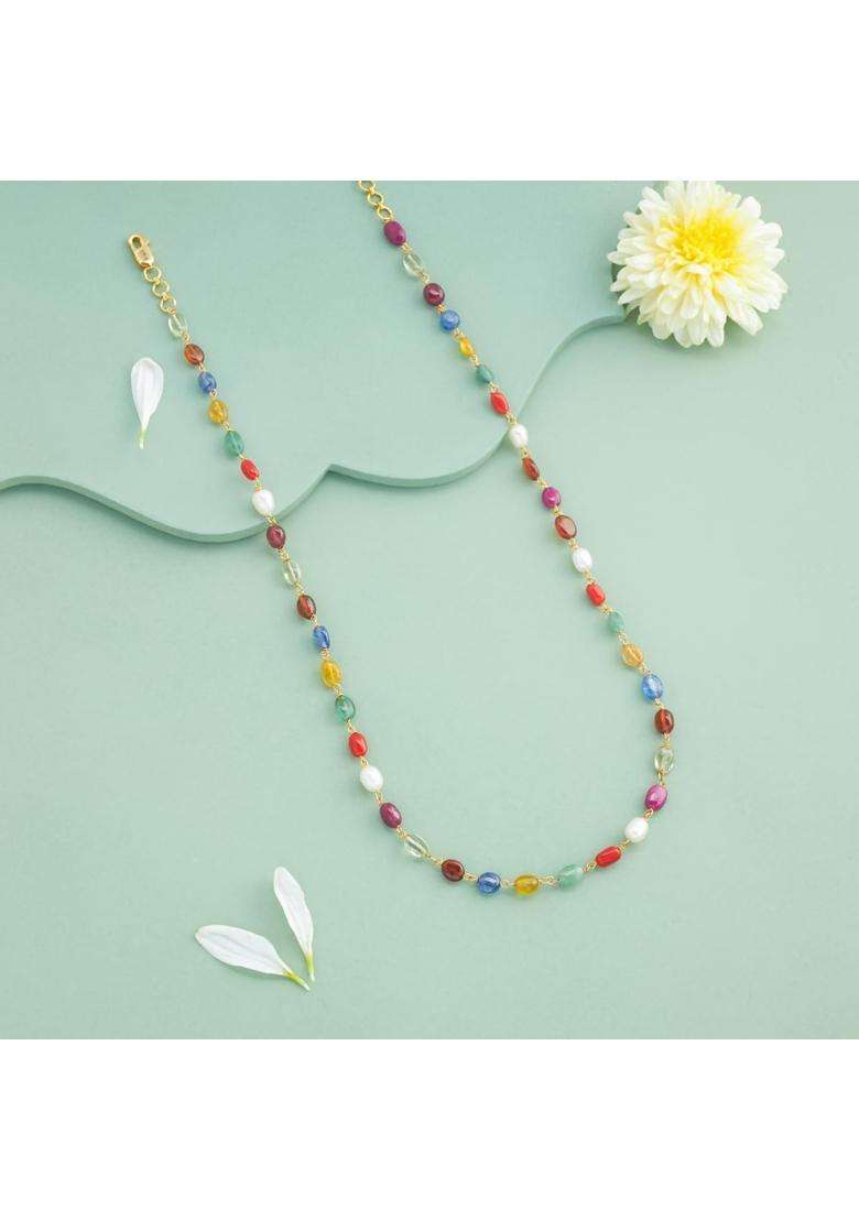 Kushals Fashion Jewellery Multicolor Gold Plated 925 Silver Temple Beaded Chain for Women - Indya