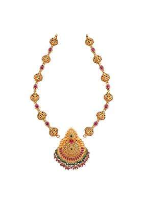 Kushals Fashion Jewellery Ruby Oxidised Gold Plated 925 Silver Temple Two Sided Chain for Women