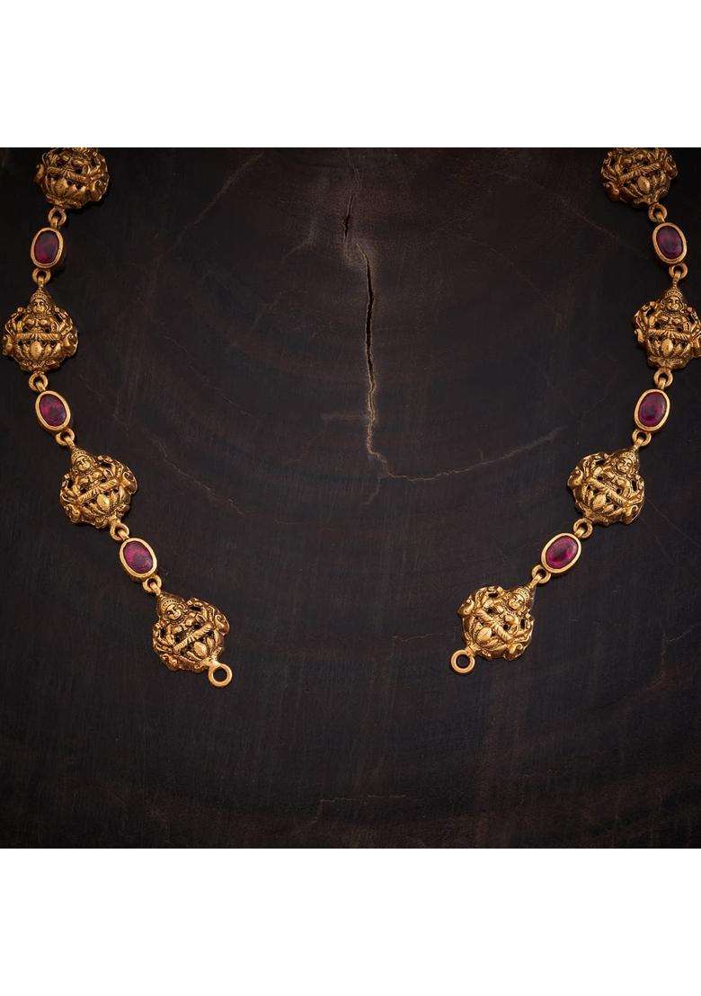Kushals Fashion Jewellery Ruby Oxidised Gold Plated 925 Silver Temple Two Sided Chain for Women - Indya