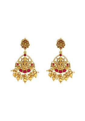 Kushals Fashion Jewellery Ruby Oxidised Gold Plated Ethnic 925 Pure Silver Temple Earring
