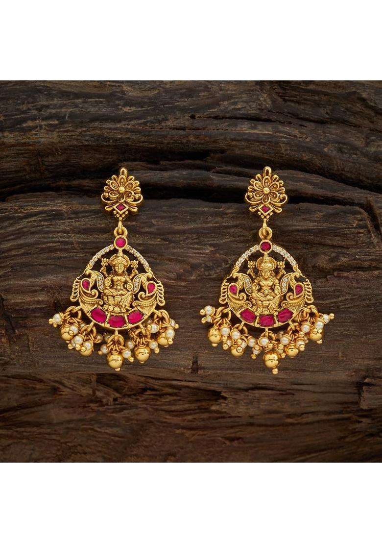 Kushals Fashion Jewellery Ruby Oxidised Gold Plated Ethnic 925 Pure Silver Temple Earring - Indya
