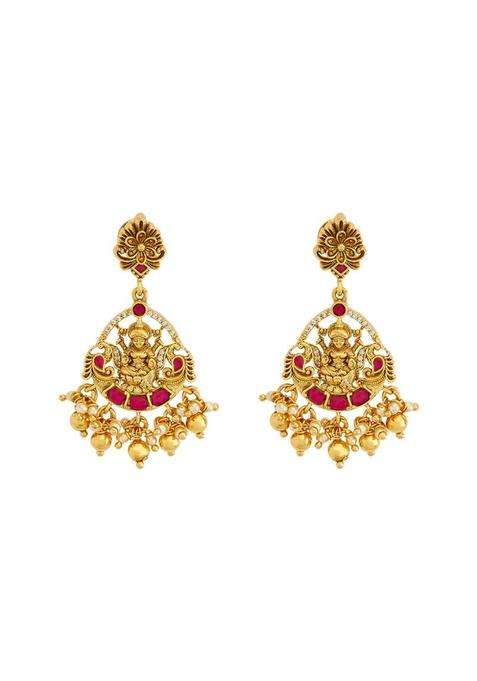 Kushals Fashion Jewellery Ruby Oxidised Gold Plated Ethnic 925 Pure Silver Temple Earring