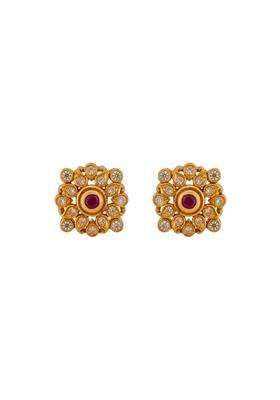 Kushals Fashion Jewellery Ruby Gold Plated 925 Silver Temple Stud Earrings for Women