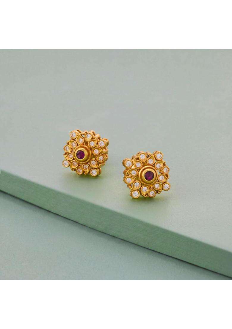 Kushals Fashion Jewellery Ruby Gold Plated 925 Silver Temple Stud Earrings for Women - Indya