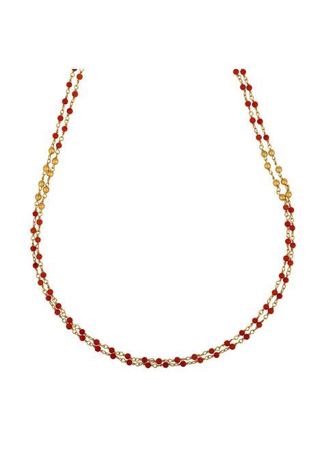Kushals Fashion Jewellery Ruby Gold Plated 925 Silver Temple Beaded Chain for Women