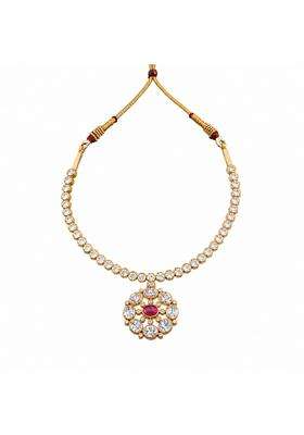 Kushals Fashion Jewellery Ruby Gold Plated 925 Silver Temple Necklace for Women