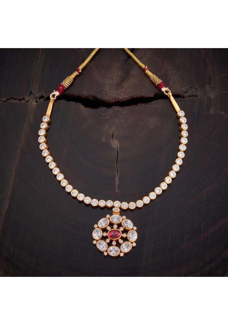 Kushals Fashion Jewellery Ruby Gold Plated 925 Silver Temple Necklace for Women - Indya