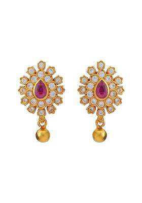 Kushals Fashion Jewellery Ruby Gold Polished 925 Temple Silver Studs Best for Casual Wear and Special Occasion